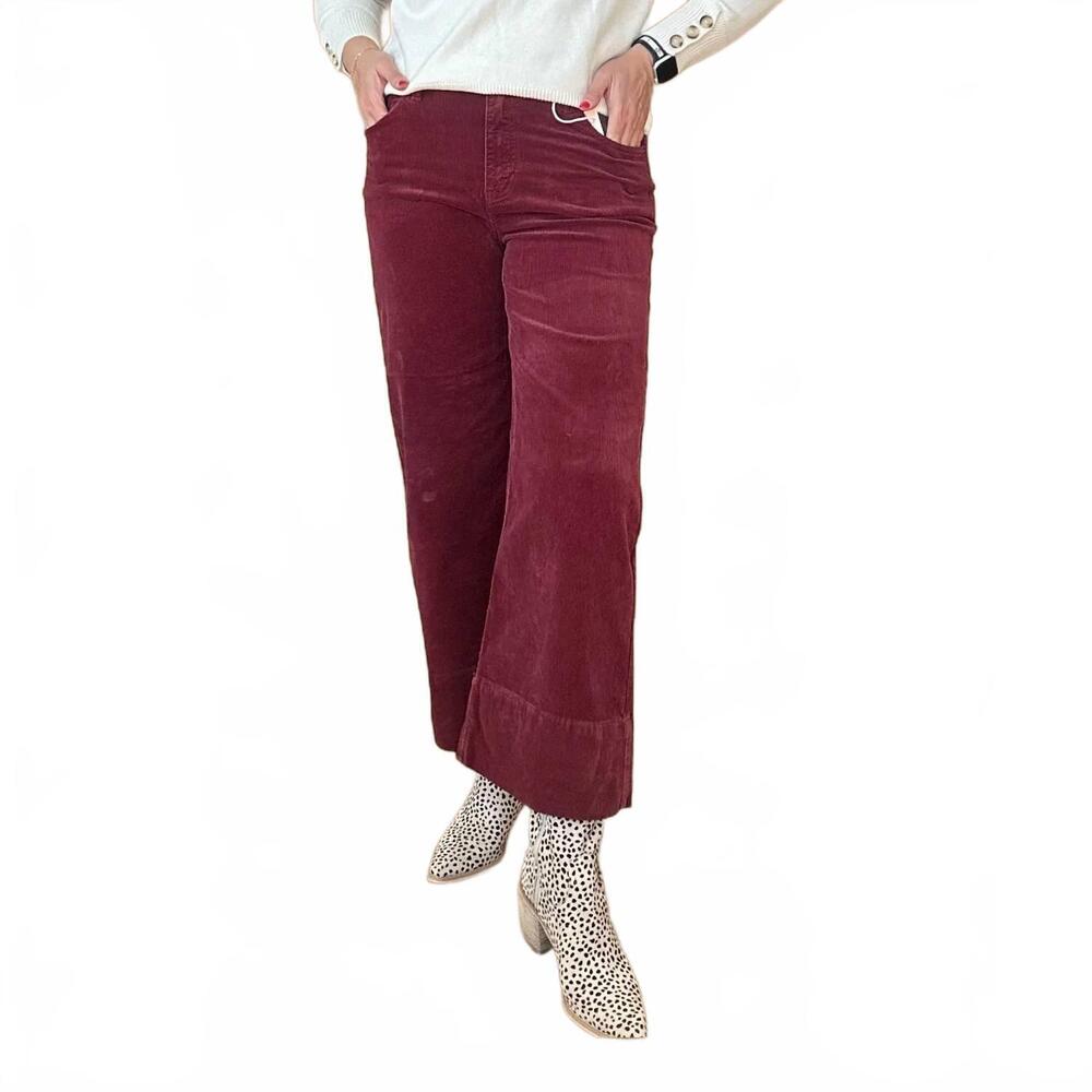 NEW RISEN women's high rise crop wide corduroy pants in red